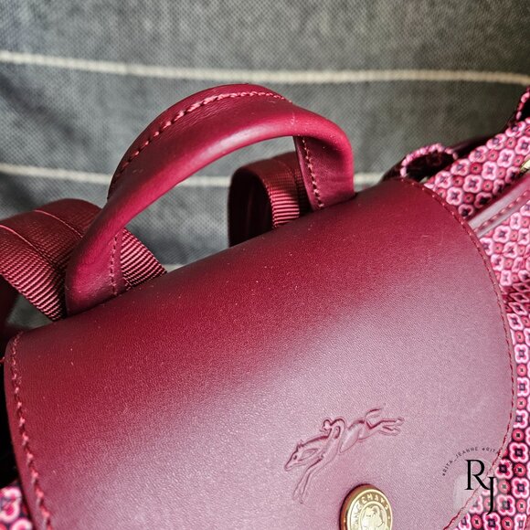 #21 Longchamp Le Pliage Dandy Backpack Geometric Print – Red/Fig - Picture 7 of 15